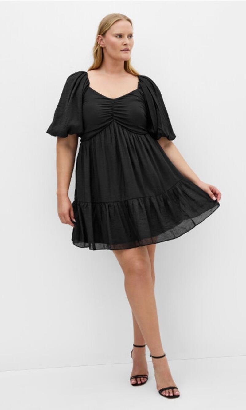 City Chic Marcy V Neck Mini Dress Black XXL - Sz 20 Feminine Flowy
